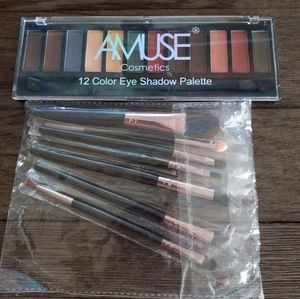 New amuse cosmetics 12 shade eyeshadow palette with 7 brushes